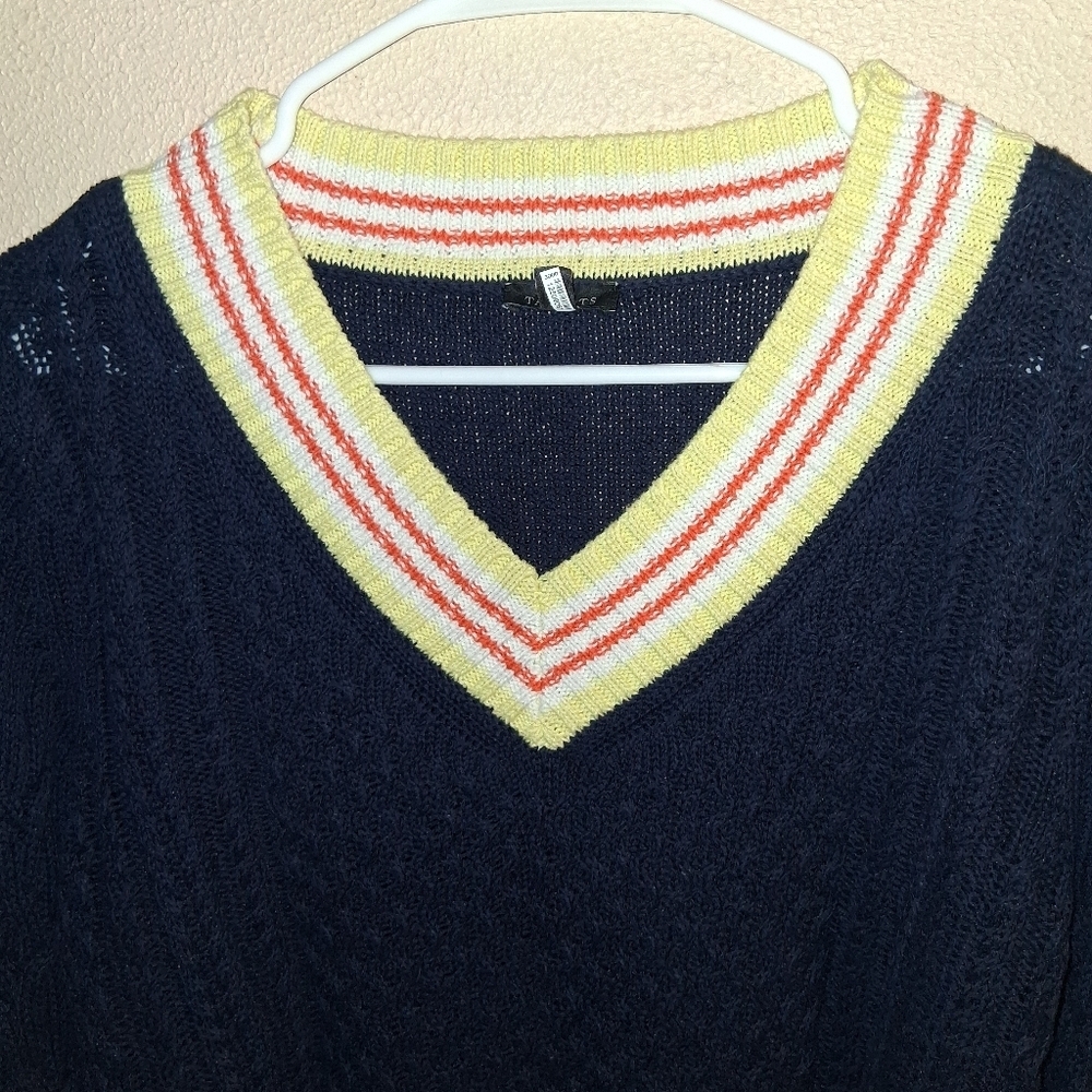 Talbots V Neck Cotton Linen Blend Cable Knit Tennis Prep L - Picture 3 of 7